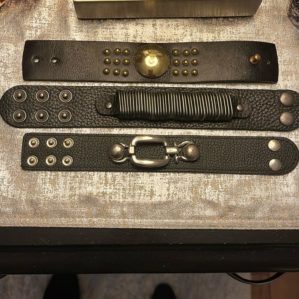 Three leather snap bracelets sold together